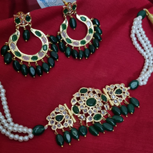 Load image into Gallery viewer, Hyderabadi Jadau "Gulmohar" Necklace Set - Green