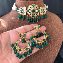 Load image into Gallery viewer, Hyderabadi Jadau "Gulmohar" Necklace Set - Green