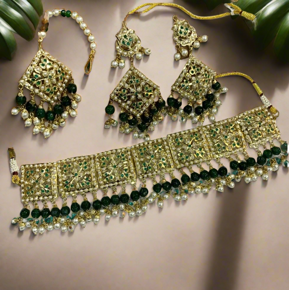 Jadau Necklace set with Mangtika (Made to order)